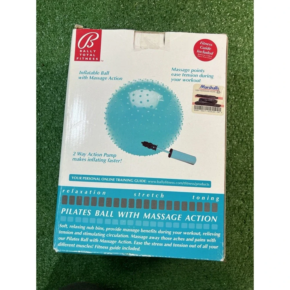 New Bally Total Fitness Pilates Ball W/ Massage Action 2‎ Way Pump Blue Yoga